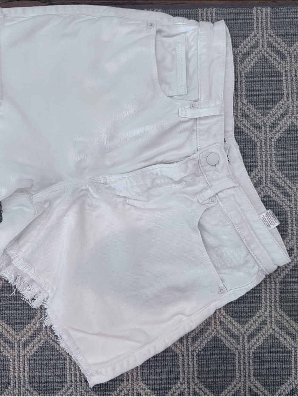 Good American White High-Rise Frayed Hem Denim Shorts